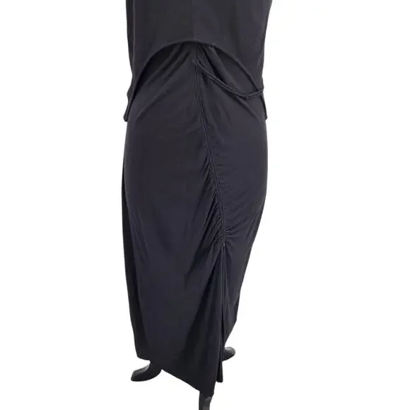 Helmut Lang Scala Dress Basalt Black Ruched Midi – Size Medium